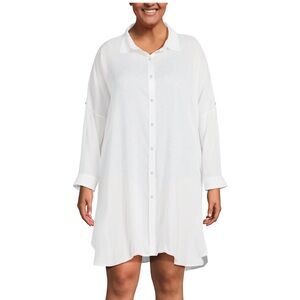 Lands’ End Swim Cover Up Shirt White 2X
